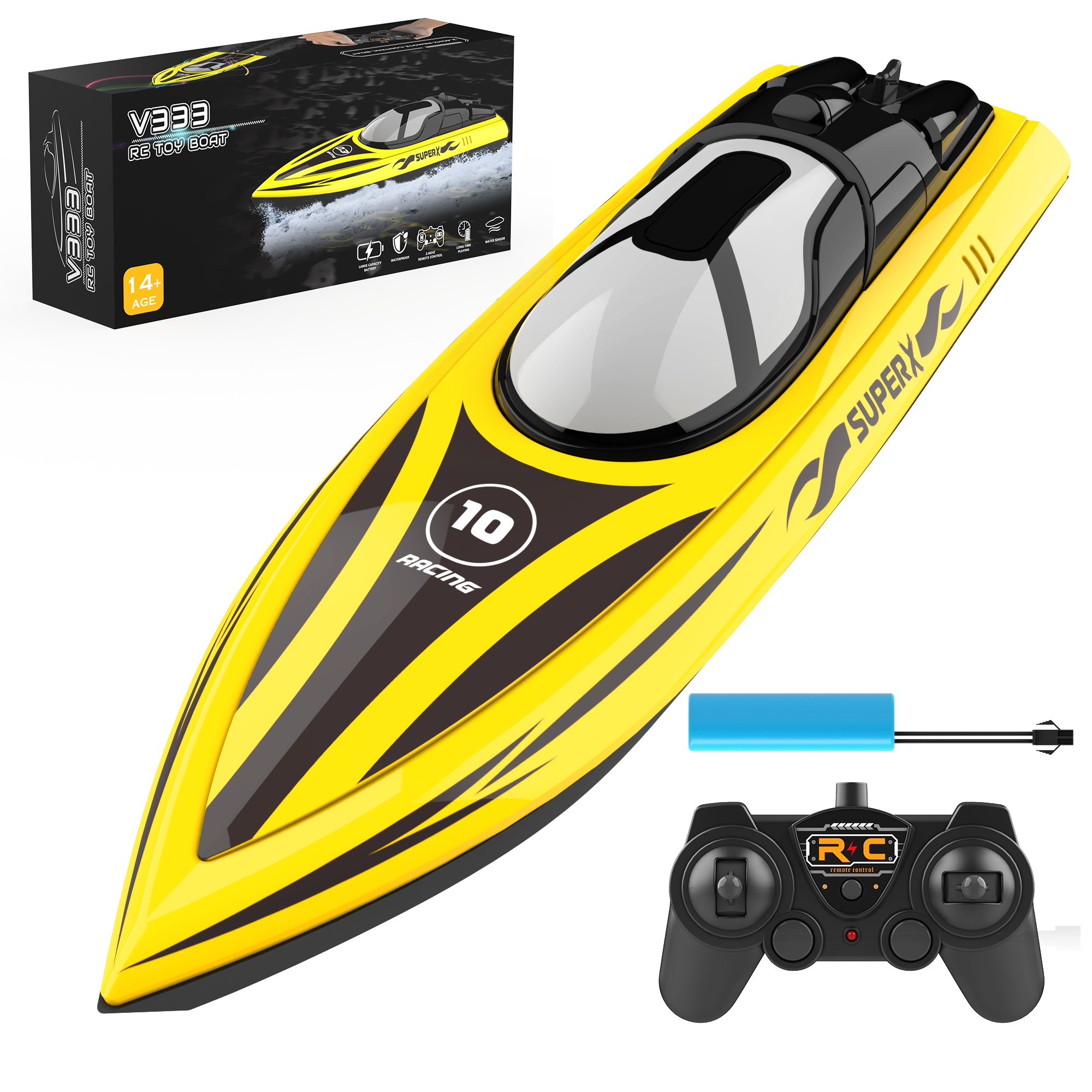 2.4GHz High Speed RC Boat Remote Control Speed Boat with Rechargeable Battery Waterproof Outdoor Toy for Kids