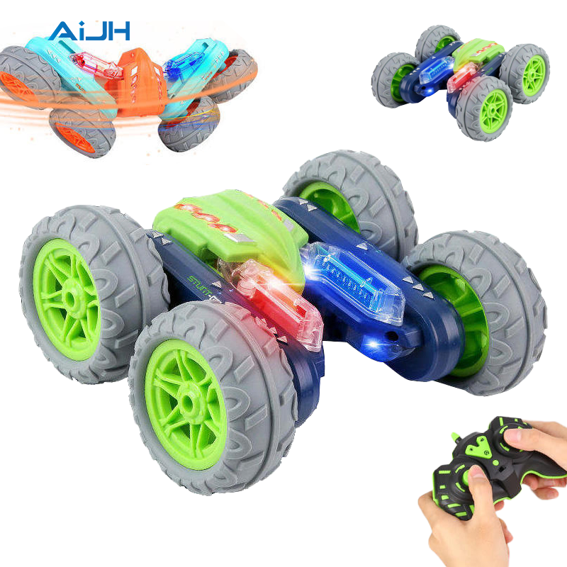 AiJH Double Sided RC Stunt Car 360° Flips &amp; Rotating Electric Remote Control Vehicle with LED Lights Rc Car for Kids