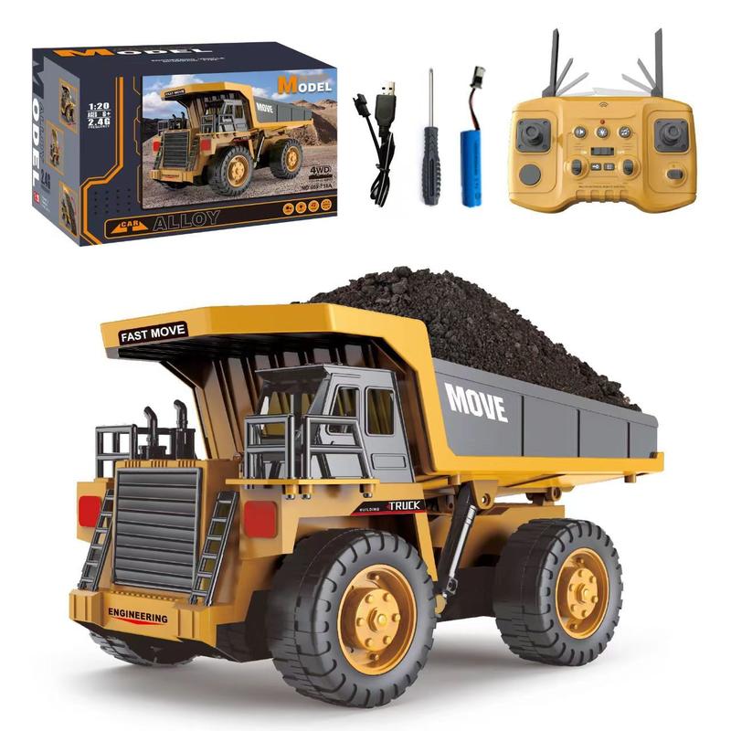 Hot Selling 2.4G Remote Control Alloy Dump Truck Toy with Lights and Music Construction Vehicle Children's Toy Gift