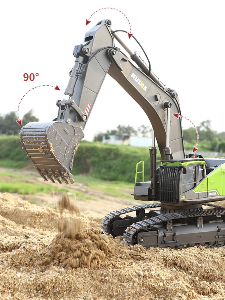 Huina 1593 1:14 RC Excavator 22CH Rotation Alloy Green RC Truck Radio Control Toys Screw Drive Double Track Engineering Vehicle