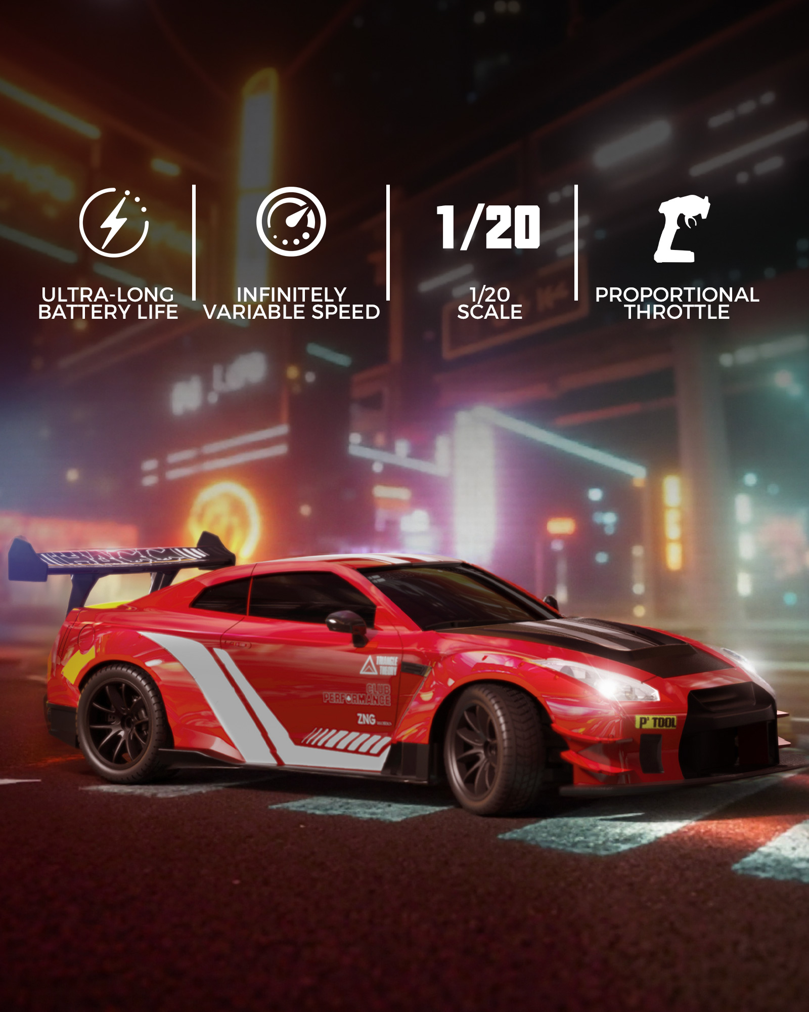 Drift RC Car 1/20 Scale 4X4 High Speed 30km PVC Shell LED Lights 2.4Ghz Radio Control Electric Toy for Kids and Boys