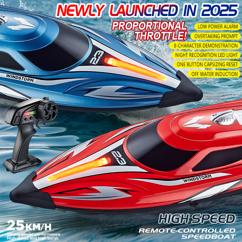 High Speed Waterproof Remote Control Boat with Anti-Collision and Navigation Lights for Kids and Adults