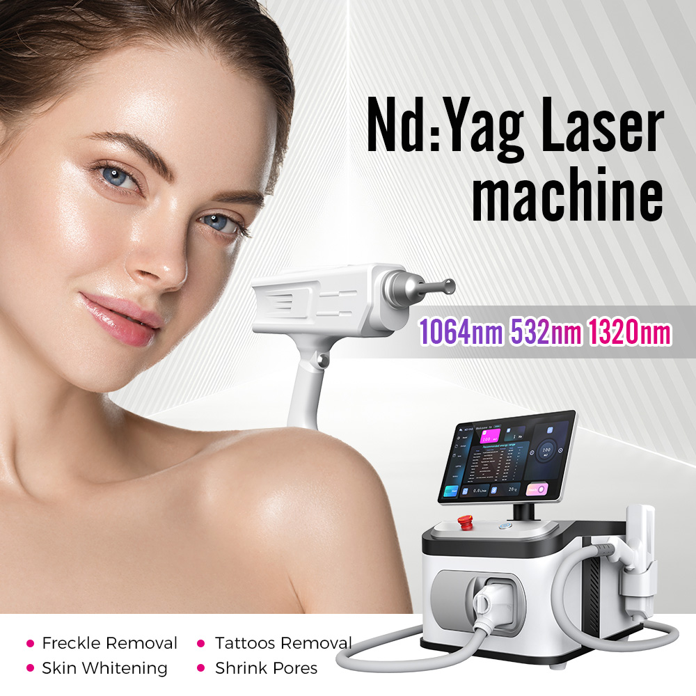 Newangie Portable NdYag Laser Tattoo Removal Machine 1064nm/532nm/1320nm Wavelengths Water/Air Cooling Beauty Technology
