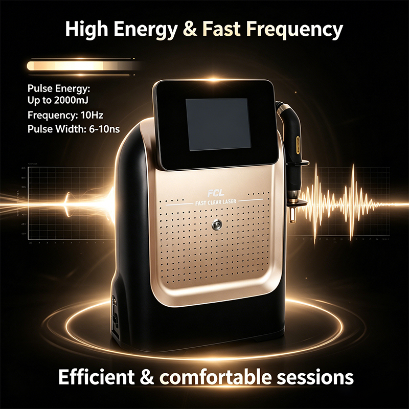 High Power 1200W Q‑Switched Nd:YAG Laser System with 8 Inch Touch Screen Circulating Water Cooling and 10Hz Frequency for Salon