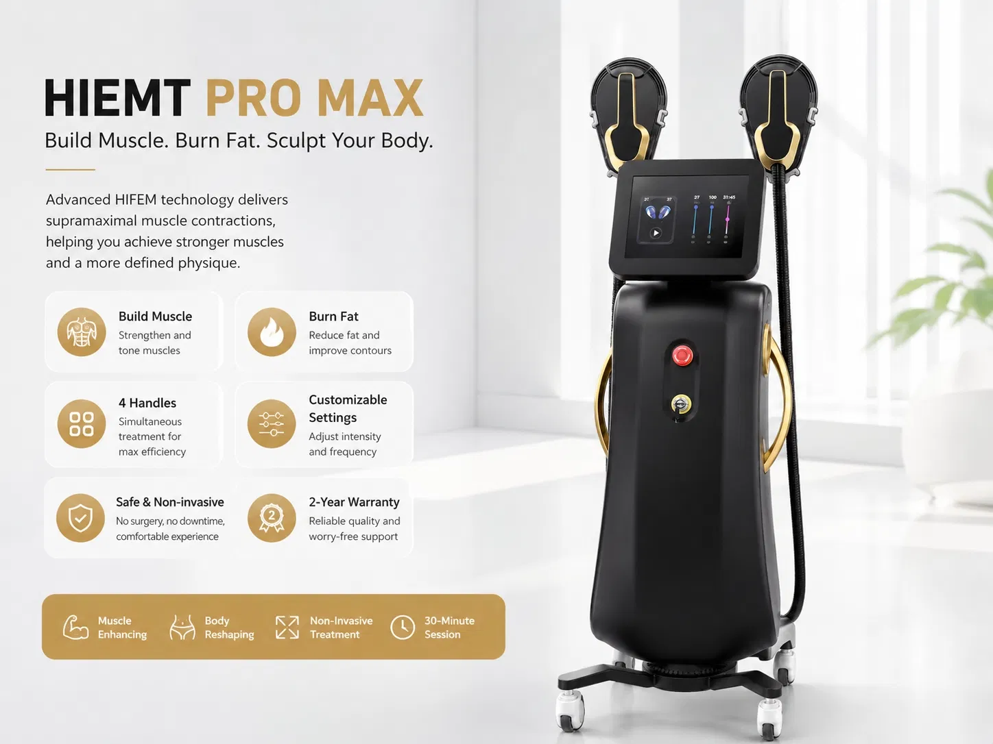 Professional 4 Handle Body Sculpting Machine EMS Muscle Building & Fat Reduction Plushape EMS Body Contouring System