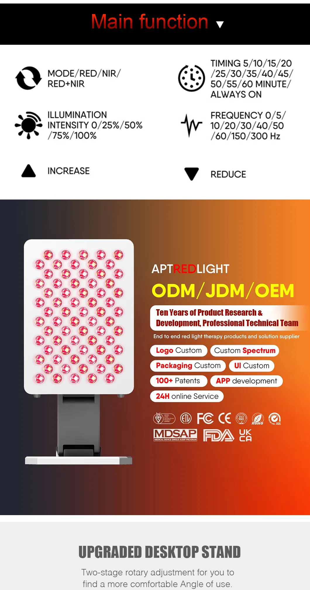 350W Touch Screen Infra Redlight LED Red Light Therapy Face Panel Device