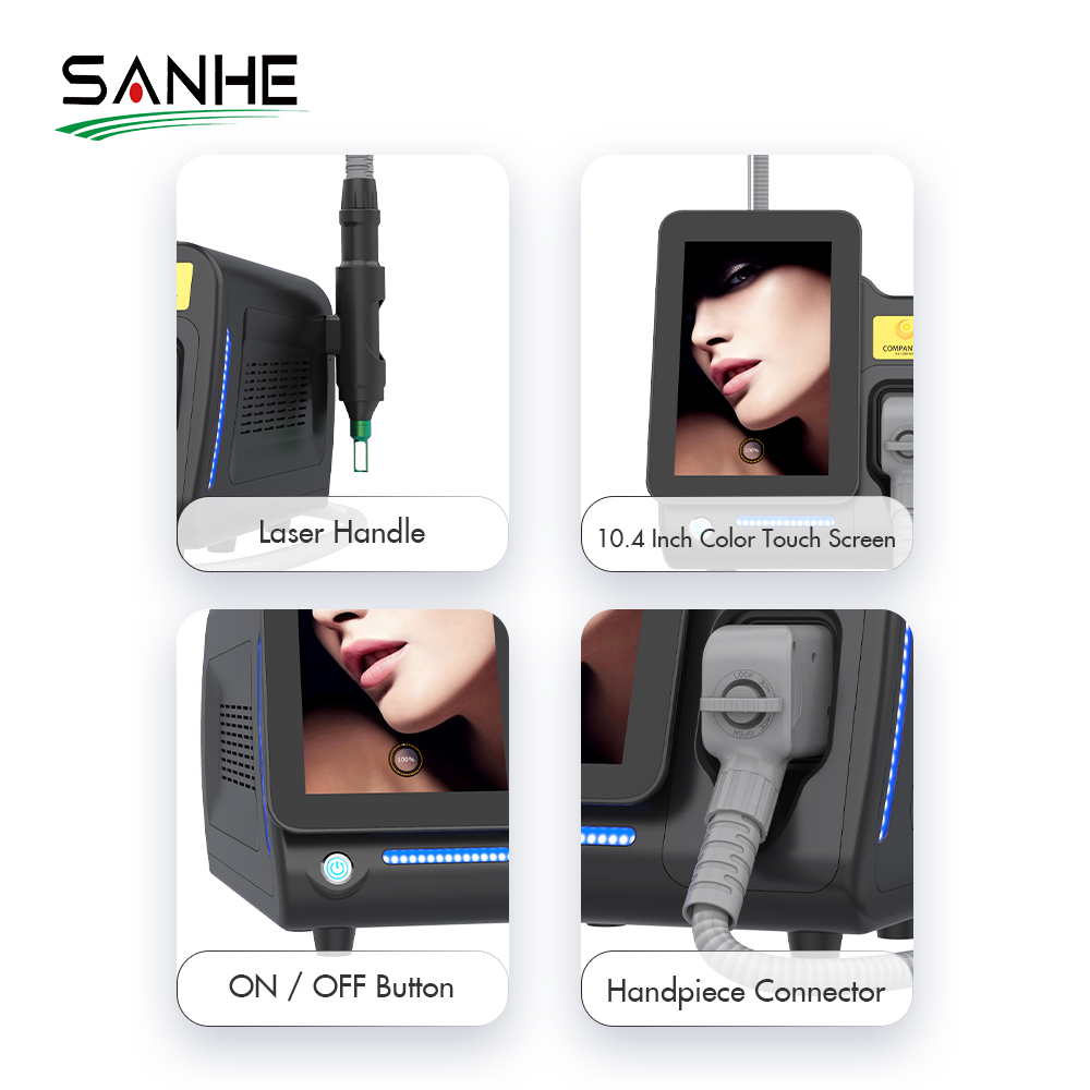 Portable ND YAG Laser Machine Q-Switched For Tattoo Removal Skin Whitening 1064nm 532nm 3 Handles CE