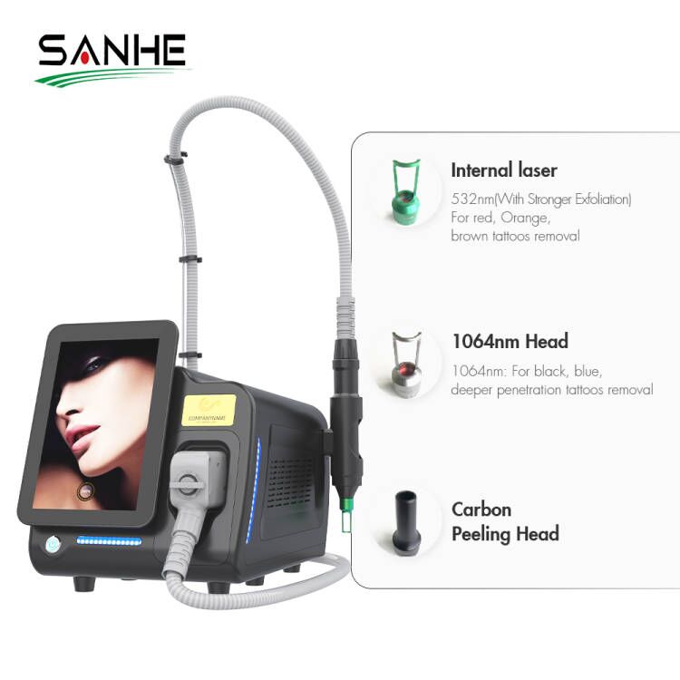 Portable ND YAG Laser Machine Q-Switched For Tattoo Removal Skin Whitening 1064nm 532nm 3 Handles CE