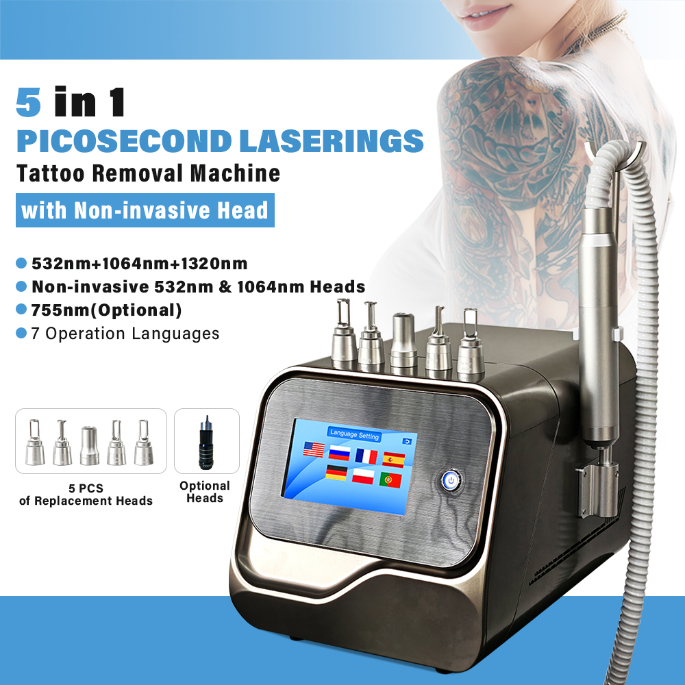 Portable Non-invasive Heads Picosecond Pico Lasersings Tattoo Removal Machine with 8 Languages