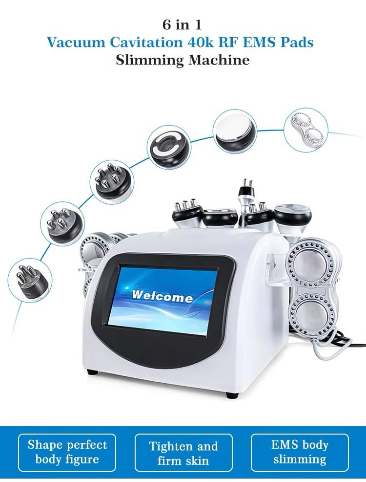 6 in 1 Vacuum Cavitation 40K RF EMS Pads Slimming Machine for Cellulite Reduction Body Sculpting