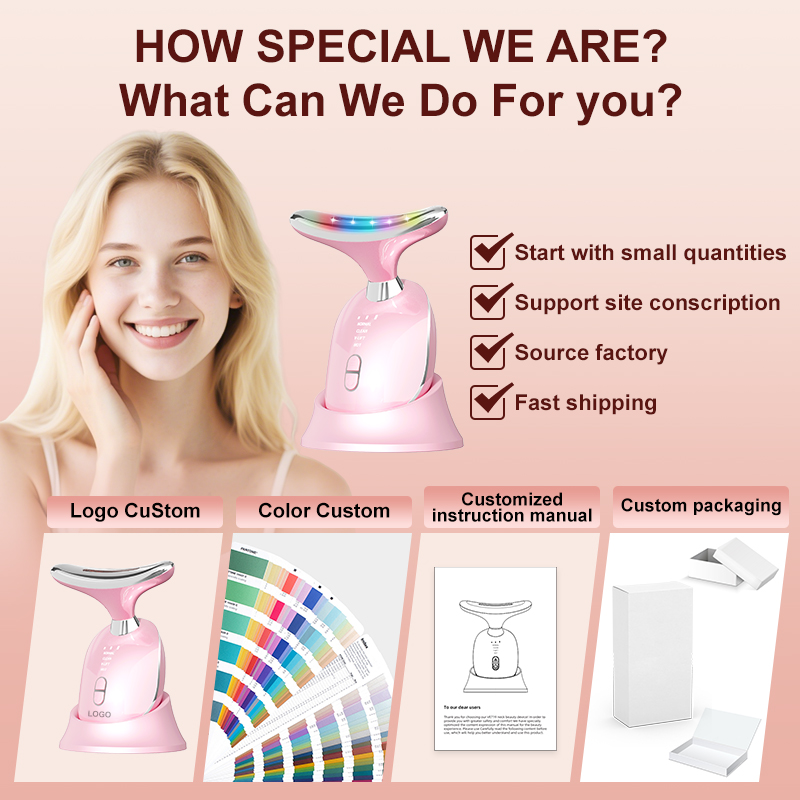 New Face &amp; Neck Massager 4 Modes Wish 7 Color Light Warm Vibration Skin Facial Lifting Device Beauty Massager Suitable For Women