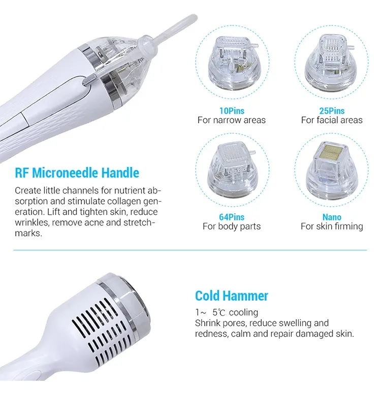 Portable Skin Tightening 2in1 Gold RF Fractional Microneedle Machine with Cold Hammer Details