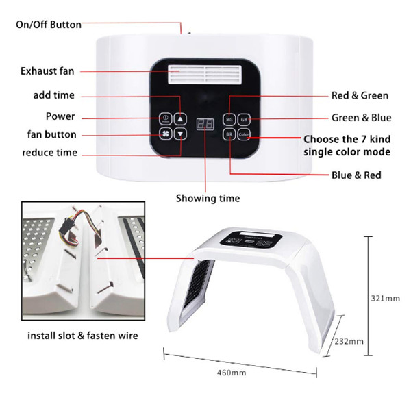 Portable 7 Color LED PDT Light Therapy Beauty Device for Acne Treatment Skin Rejuvenation
