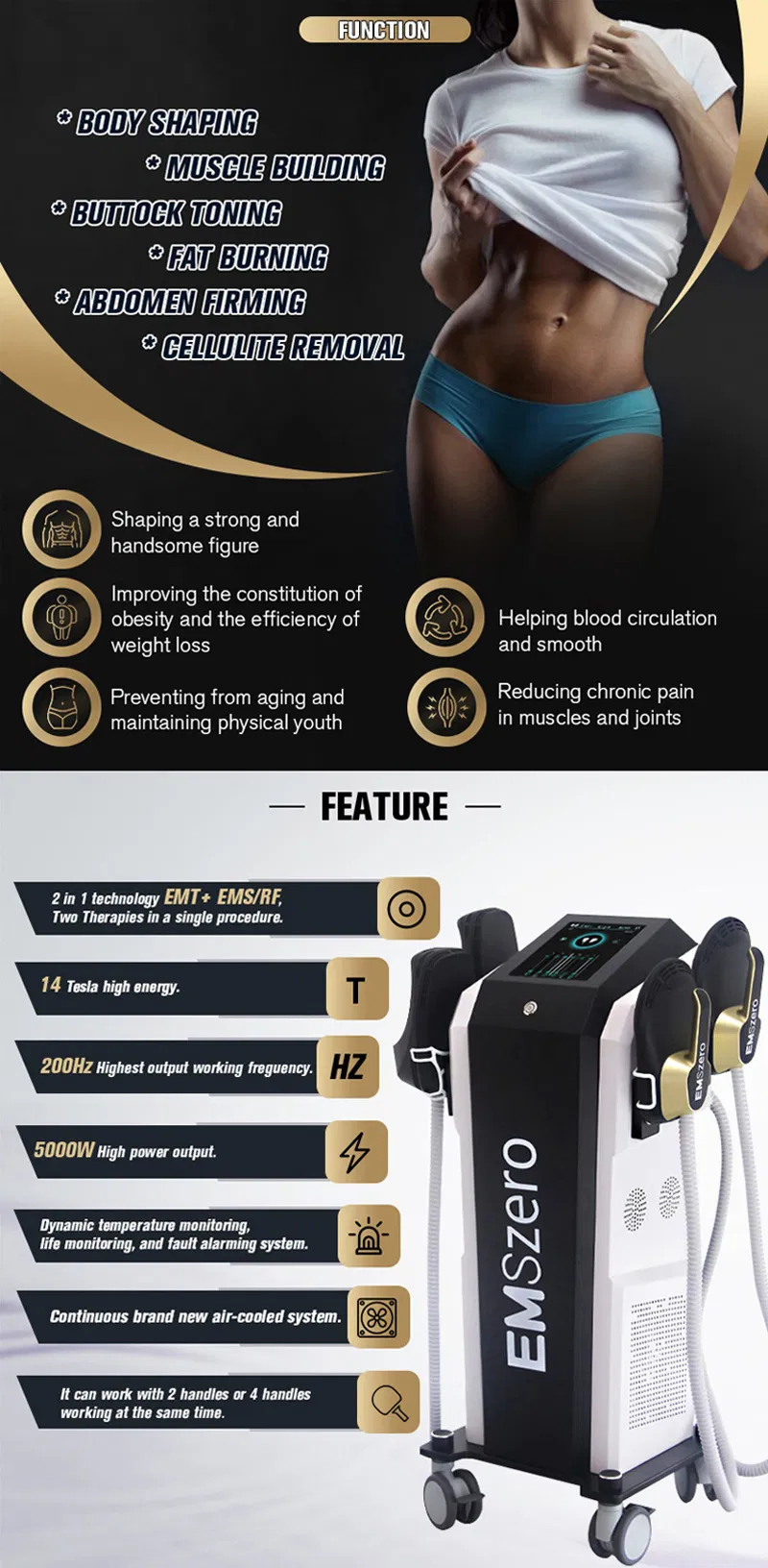 Professional 4 Handles EMS Device Neo RF Body Slimming Shaping Muscle Building Sculpting Machine