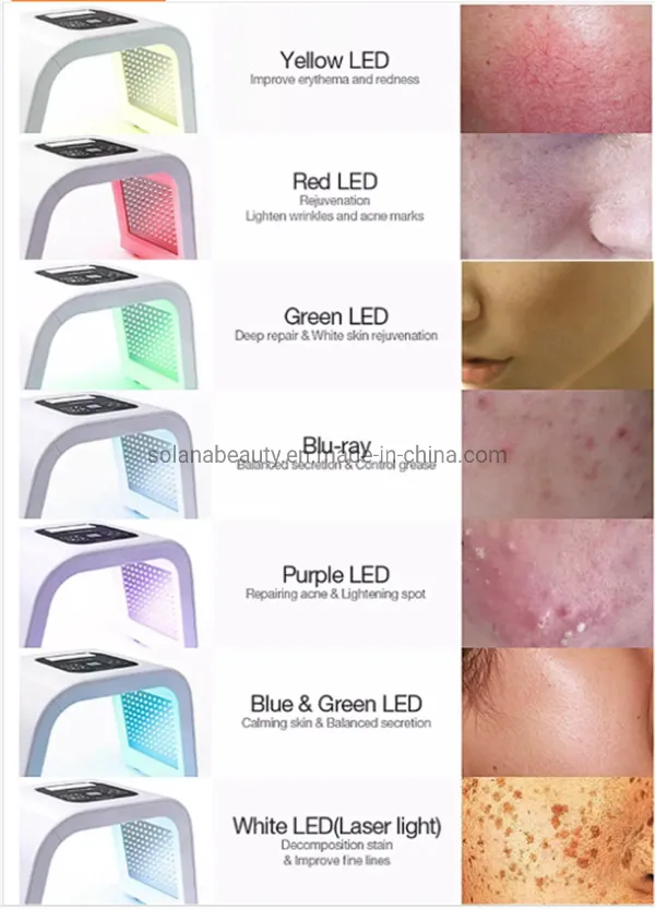 Portable 7 Color LED PDT Light Therapy Beauty Device for Acne Treatment Skin Rejuvenation