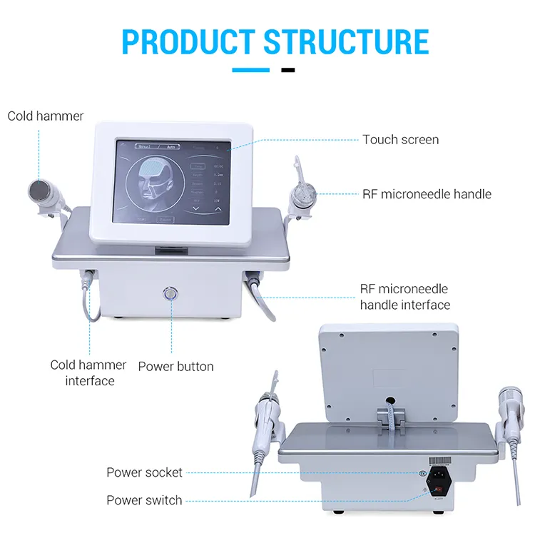 Portable Skin Tightening 2in1 Gold RF Fractional Microneedle Machine with Cold Hammer Structure Front