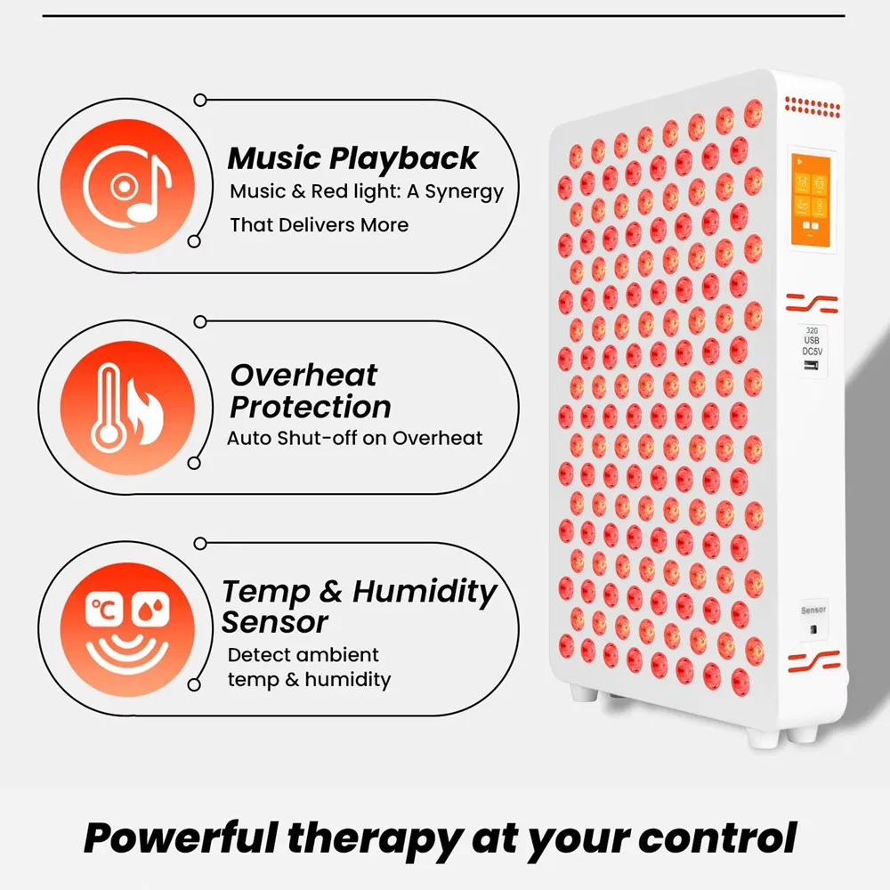 Music Player 9 Wavelength LED Blue Red Light Therapy Panel for Home Skin Care, OEM Infrared Lamp Pain Relief Sleep Improve Device Wholesale