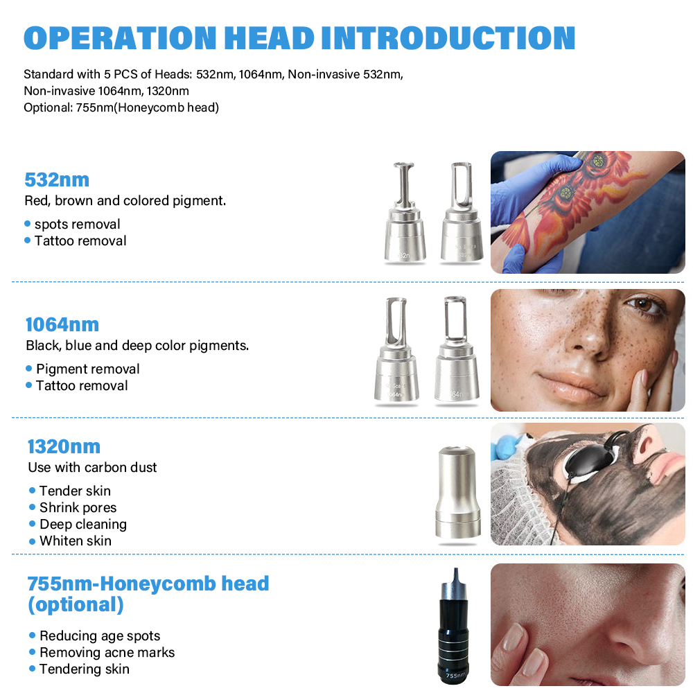 Portable Non-invasive Heads Picosecond Pico Lasersings Tattoo Removal Machine with 8 Languages
