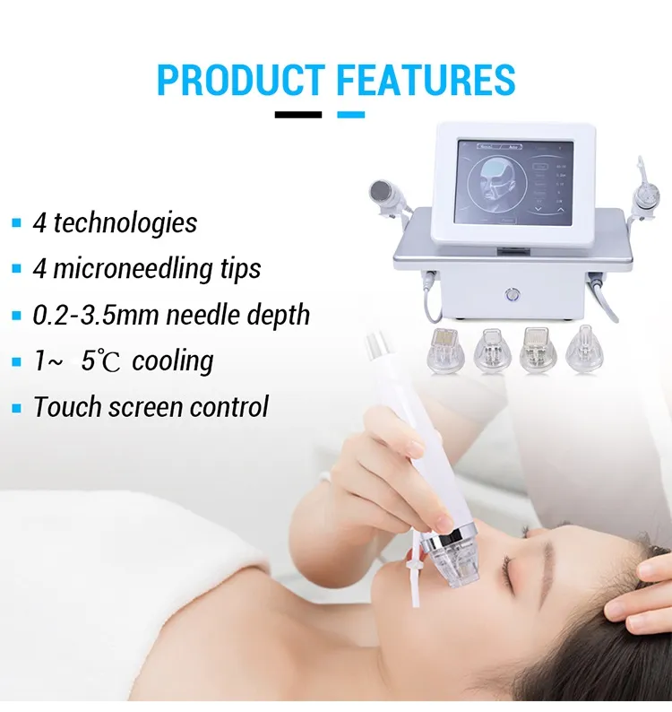 Portable Skin Tightening 2in1 Gold RF Fractional Microneedle Machine with Cold Hammer Needle Tips