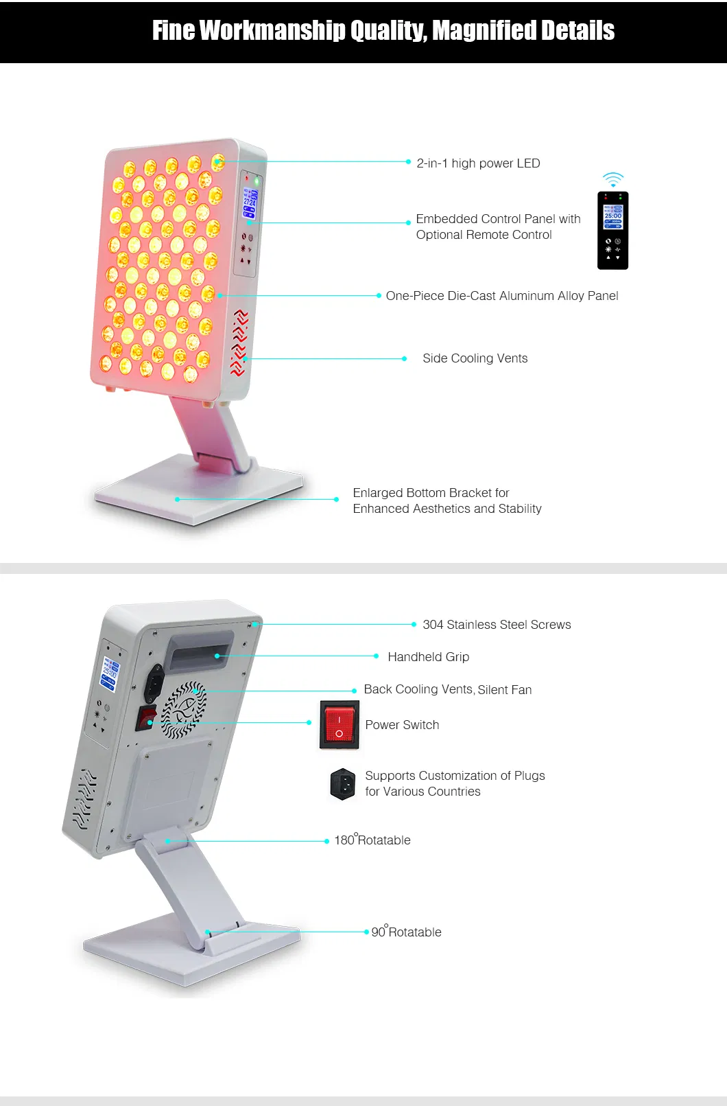 350W Touch Screen Infra Redlight LED Red Light Therapy Face Panel Device