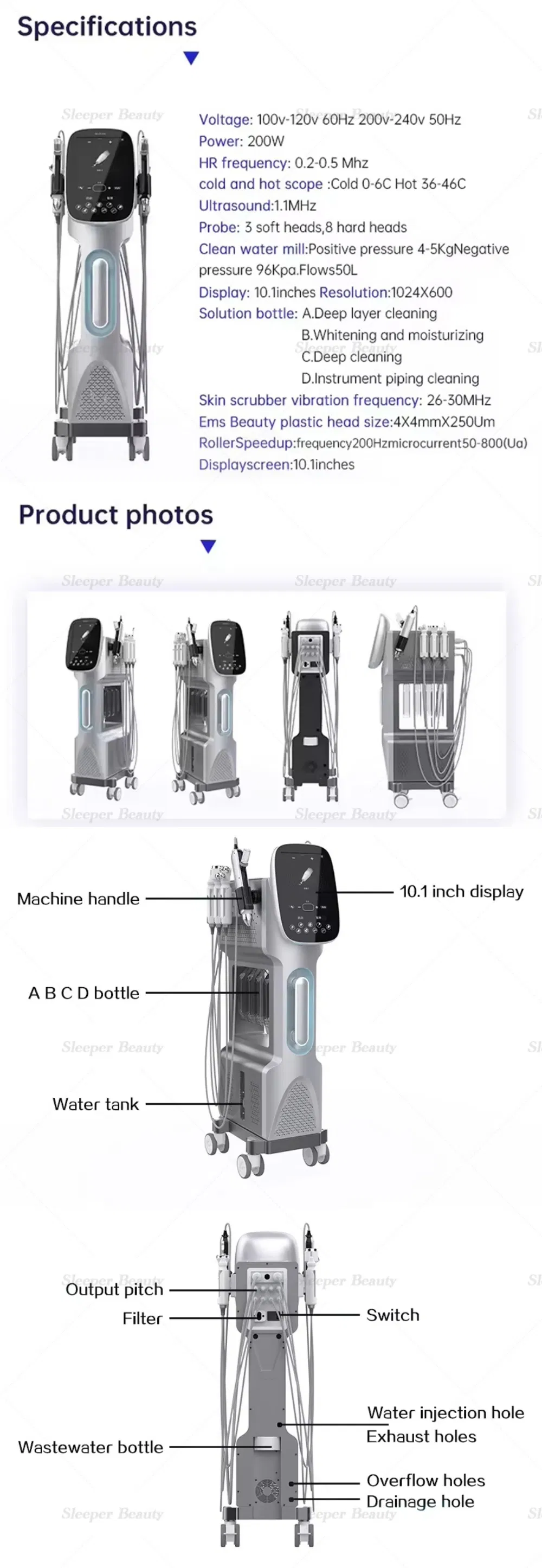SPA Skin Care Microdermabrasion Aqua Peel Cleaning Hydrating Hydro Hydra 10 in 1 Beauty Face Machine