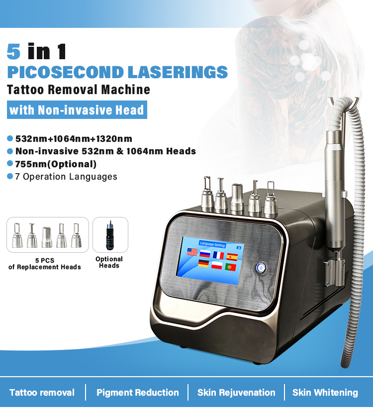 Portable Non-invasive Heads Picosecond Pico Lasersings Tattoo Removal Machine