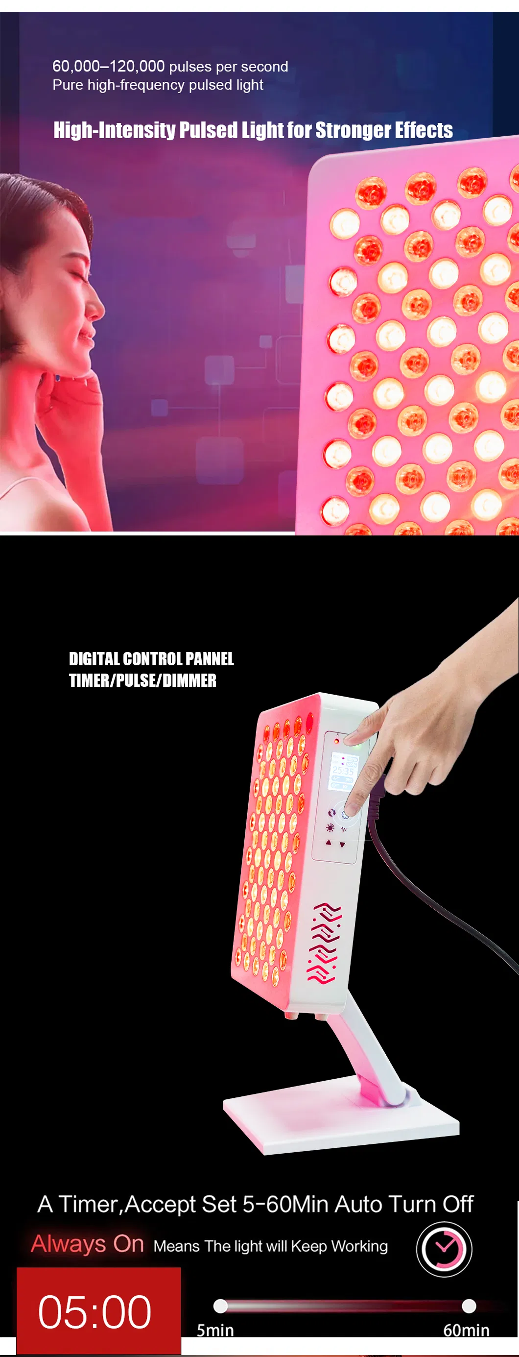 350W Touch Screen Infra Redlight LED Red Light Therapy Face Panel Device