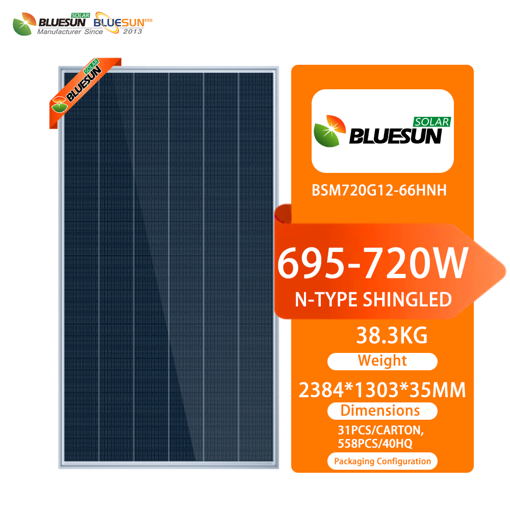 Bluesun Best Price Solar Panel New Stock 700W 720W Monocrystalline Solar Panels Shingled N-type Bifacial Solar Panels