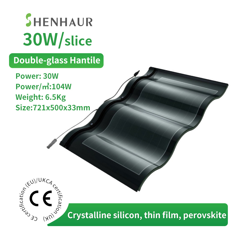 SHENHAUR OEM Curved Solar Roof Tile System Photovoltaic Panel 60W HJT Mono PV Triple Arched Solar Tile for Resort Roofing System