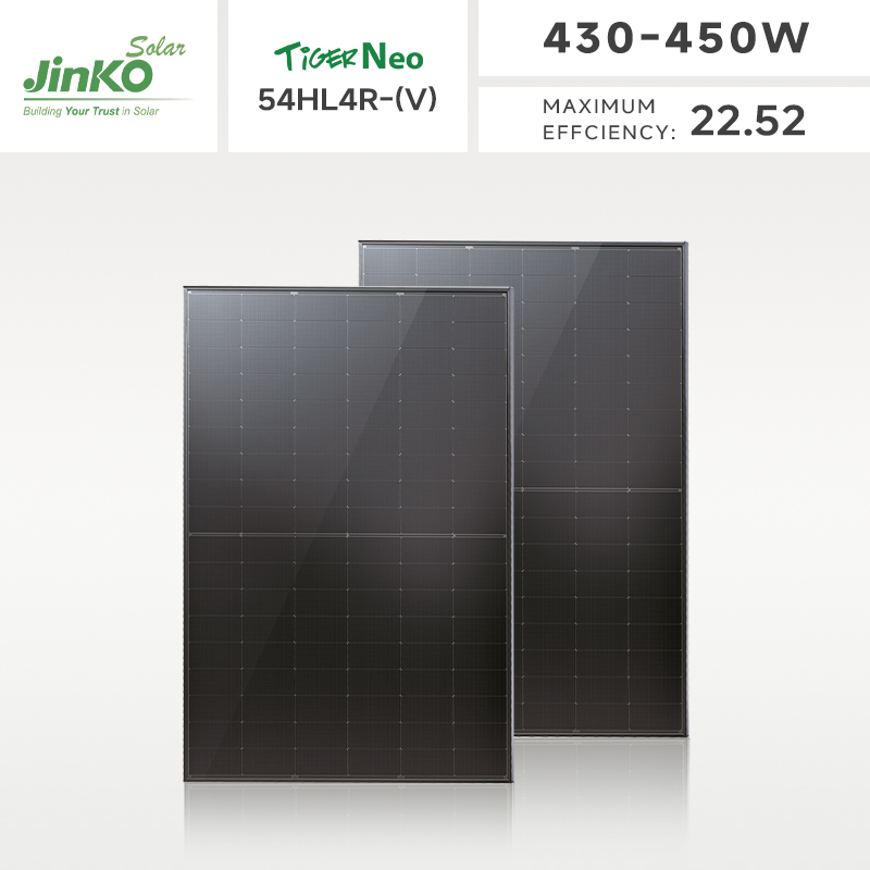 JINKO Tiger Neo N-Type Solar Panel 54HL4R(V) 430W/440W/450W Full Black PV for Home Use PERC and Topcon Technology