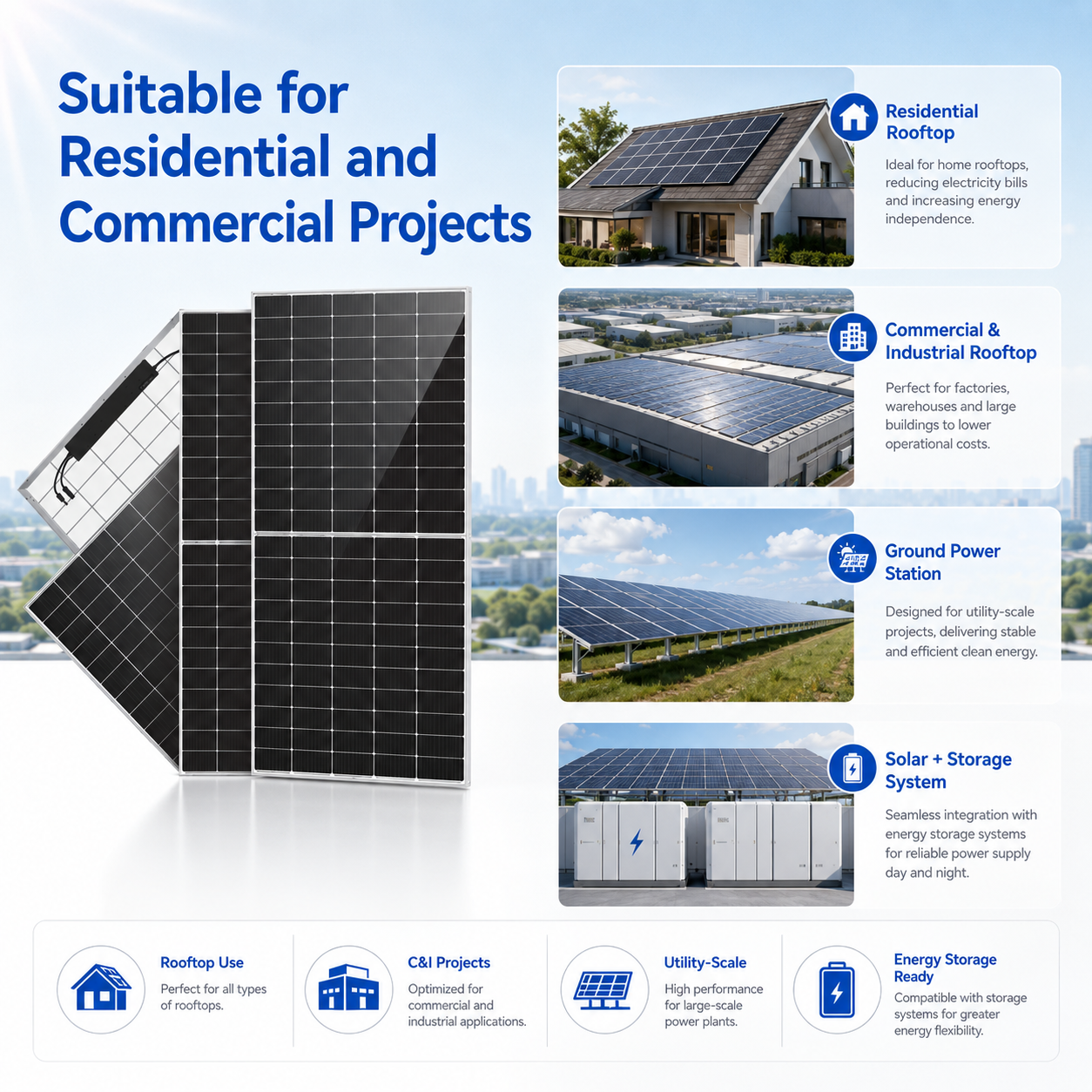 High Efficiency N-Type TOPCon Solar Panel 600W 620W Mono Photovoltaic Module for Residential Commercial Solar Energy System