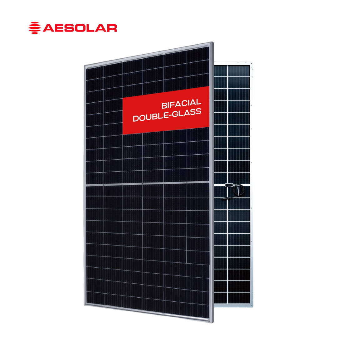 AE Solar 720W BIFACIAL Double Glass - N-TYPE HJT Solar Module 132 Half-Cut Cells | 210mm Silver Frame Tier1 Solar Panel