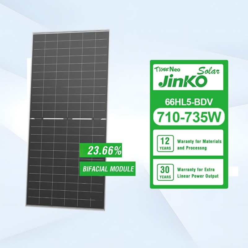 Jinko Solar Panel Tiger Neo 66hl5-Bdv Mono Crystalline Solar Panel 710W 715W 720W 725W 730W Bifacial N-Type Double Glass Solar Panel for Utility Solar Farm