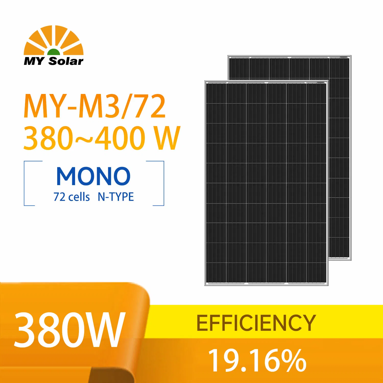 Mypvtech 380W 390W 400W Mono Facial Module Perc Single Glass/M3 Solar Panel