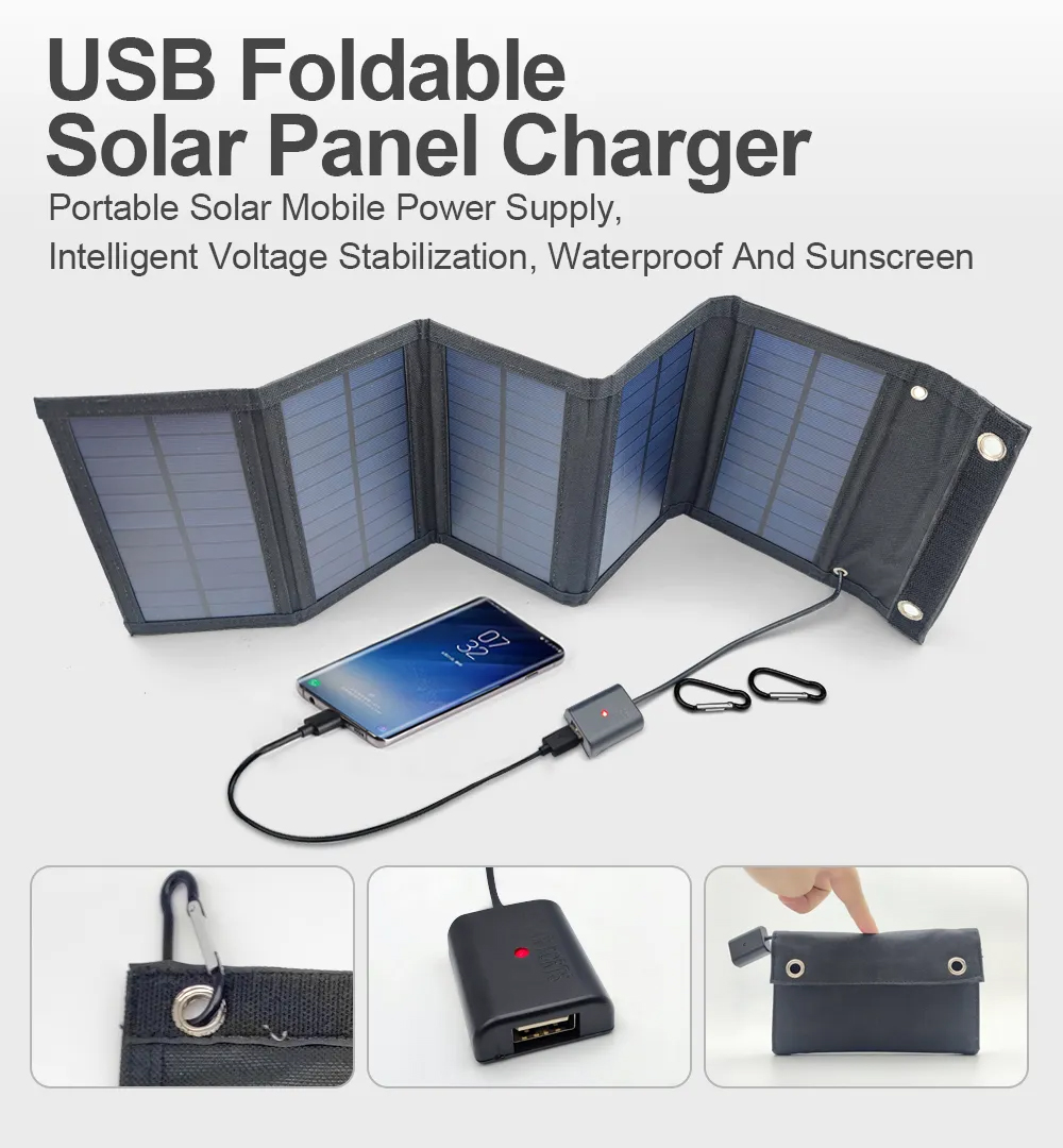Factory Direct Sale 15W Hand-held USB Foldable Solar Panel Portable Mobile Phone Charger Folding Solar Panel for Camping