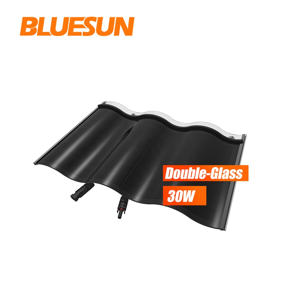 Tesla Solar Energy Roof Tiles 30w Double Glass Solar Panel Black Color Home Solar System Use In Europe