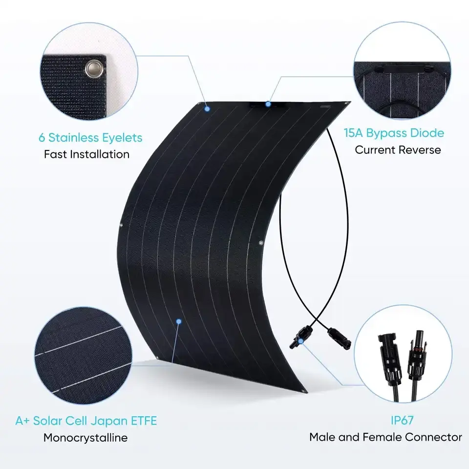 500W 520W 40V ETFE Flexible Frameless Full Black Monocrystalline Silicon Solar Panel for Balcony RV Boat for Outdoor Use
