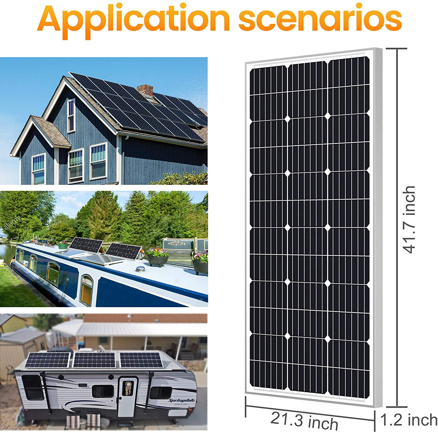 High-Efficiency 100 Watt 12 Volt Monocrystalline Solar Panel for RV Marine Rooftop Farm Battery and Off-Grid Applications