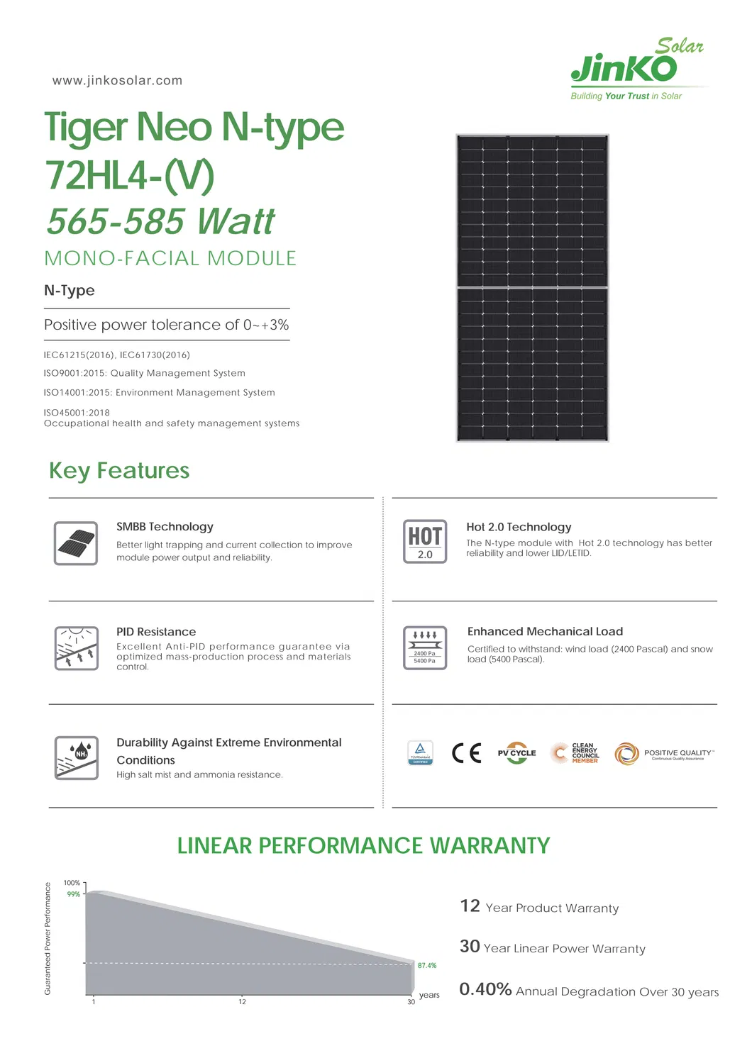 Jinko N Type Black Frame 565W 570W 575W 580 W Neo Solar Panels EU Stock for Home and Commercial Use