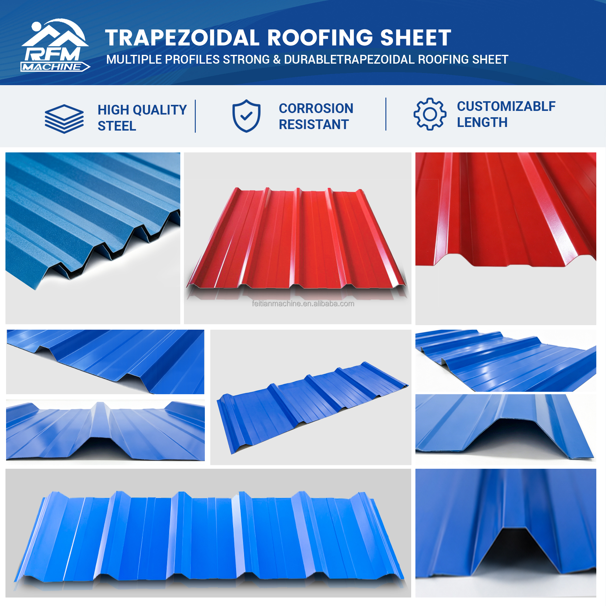 Durable Trapezoidal Roofing Panel Color Coated Metal Roof Sheet For Prefab House Commercial Building Projects Construction