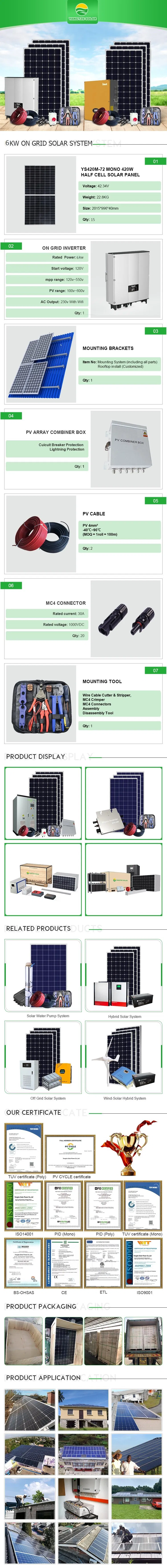 High Efficiency Solar Panel 6kw on Grid Complete Set Details