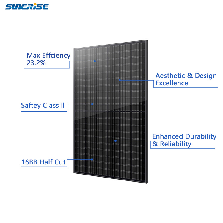 SUNERISE N-Type for PV Module Solar Photovoltaic Panels 480W-500W 182mm Mono Facial All Black Solar Panels