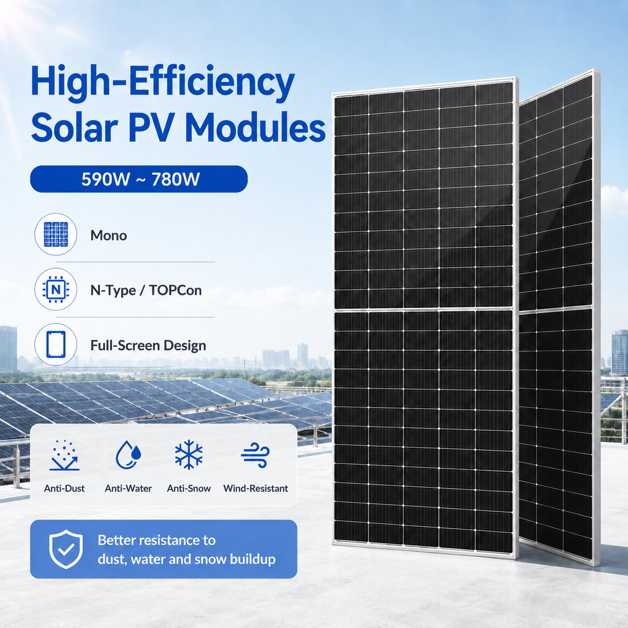 High Efficiency N-Type TOPCon Solar Panel 600W 620W Mono Photovoltaic Module for Residential Commercial Solar Energy System