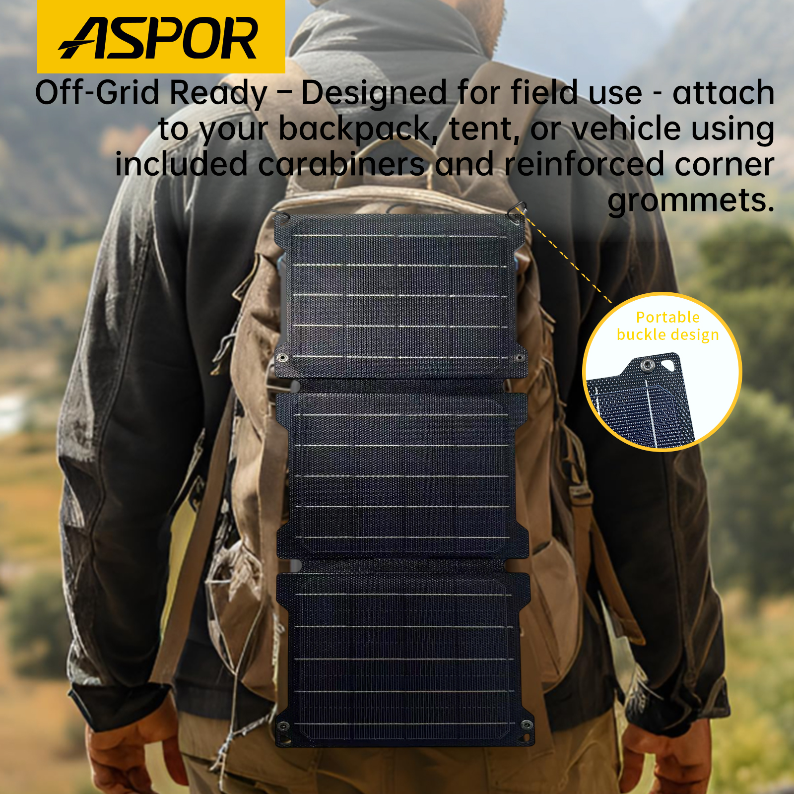 Foldable Portable Solar Power Bank 15W Outdoor Solar Panel Charger with Carabiner for Hiking Camping Van Travel Power Generator