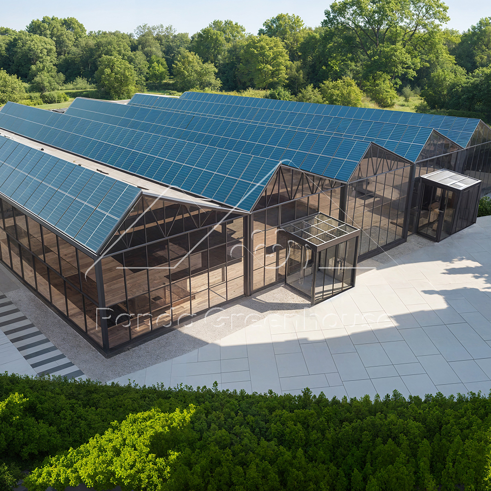 Large Integrated Solar Panel Glass Multi-Span Greenhouse Hybrid Power System For Commercial Organic Fruit Vegetable Flower Farm
