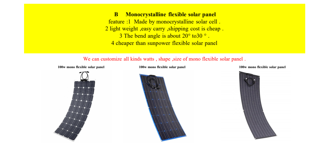 Light Weight Easy Carry 50w 100w 200w 450w 550w Sunpower or Monocrystalline Flexible Solar Panels for Car Boat RV Yacht Camping