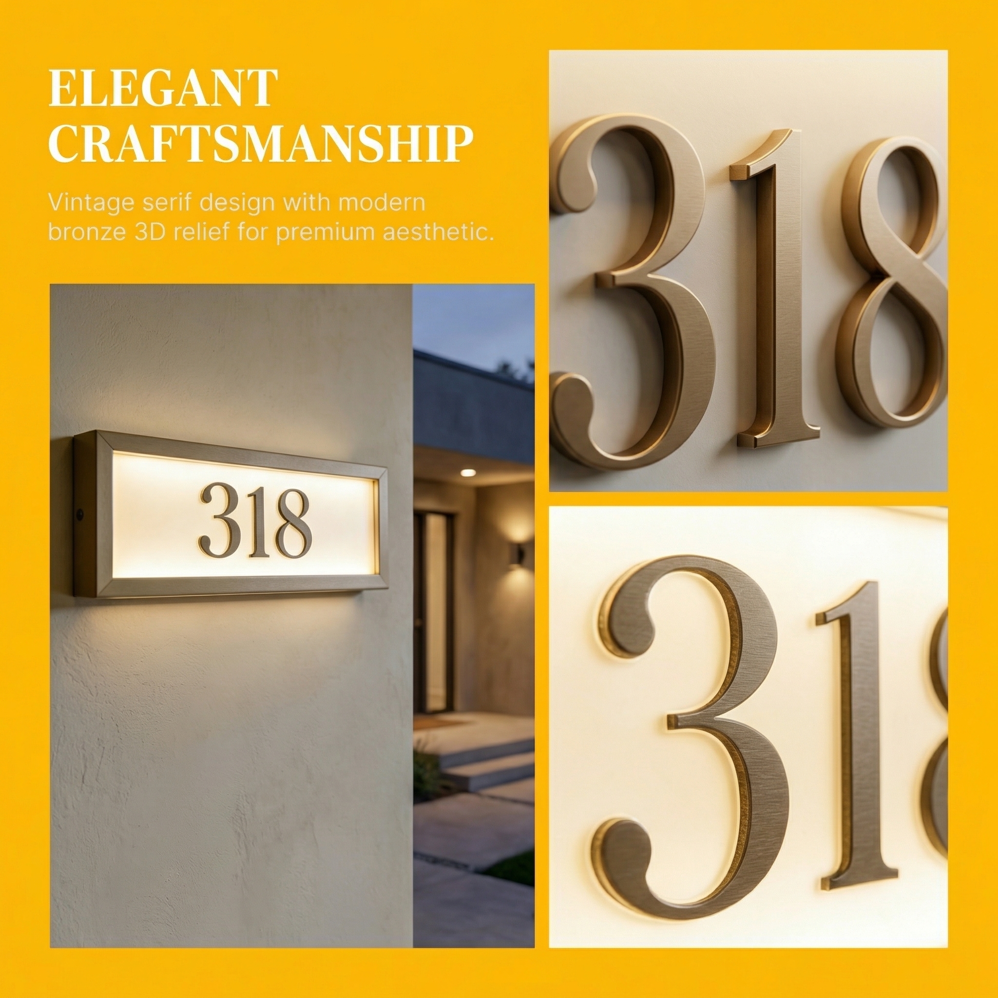 Modern Solar Address Signs &amp; Eco-Friendly House Numbers IP65 Waterproof Solar Powered For Outdoor Wall Mounting