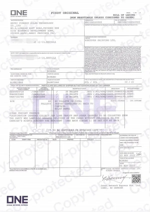 Bill of Lading Document Sample 3