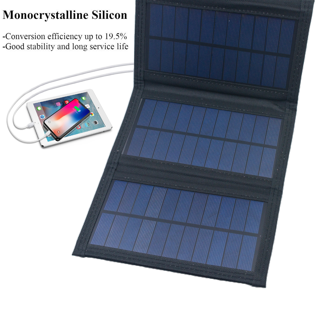 Factory Direct Sale 15W Hand-held USB Foldable Solar Panel Portable Mobile Phone Charger Folding Solar Panel for Camping