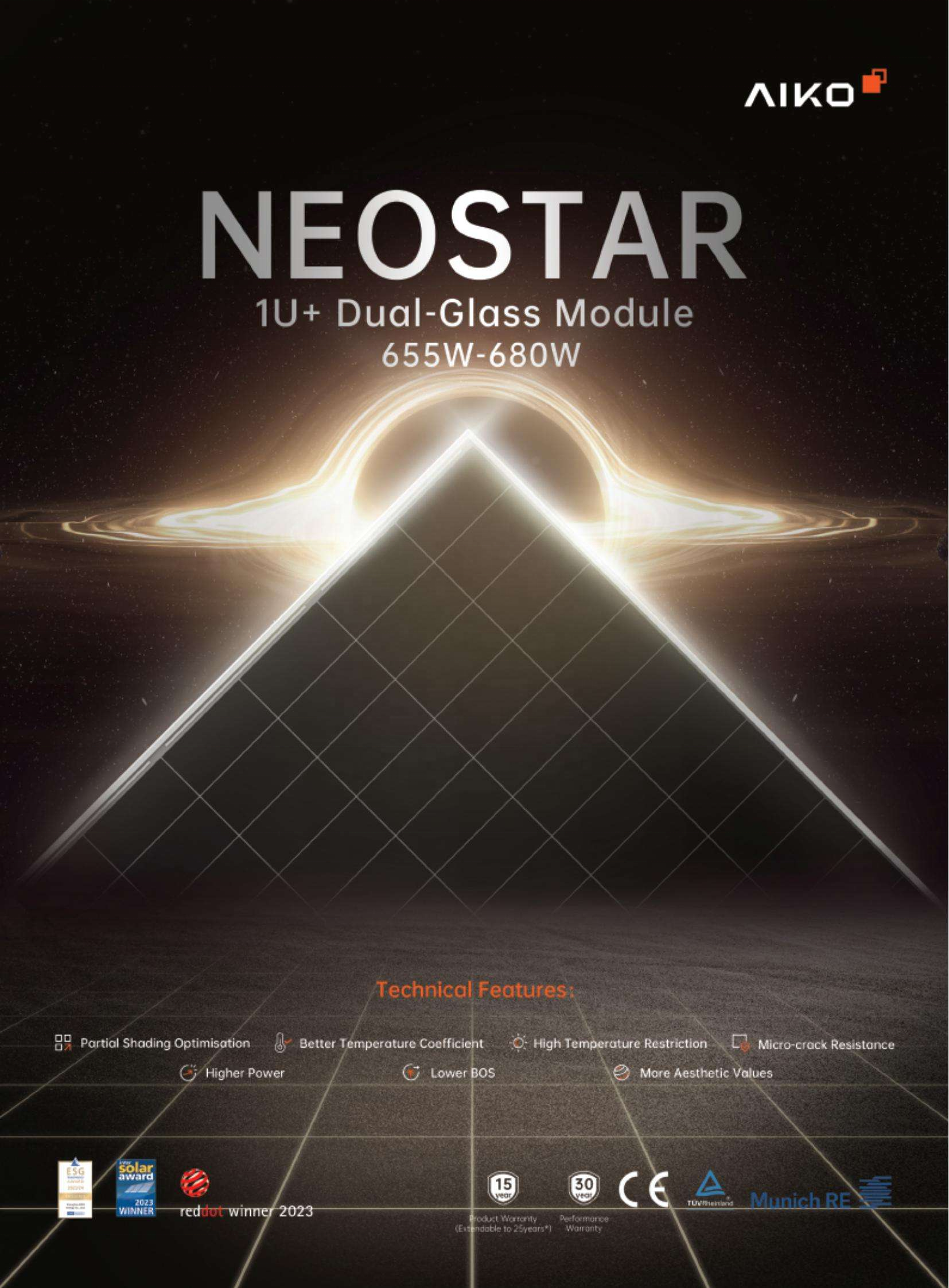 Aiko Neostar 1u+/3n+ N-Type Solar Panel 650-700w 156 Half Cells Dual Glass Bifacial Pv Module High Efficiency